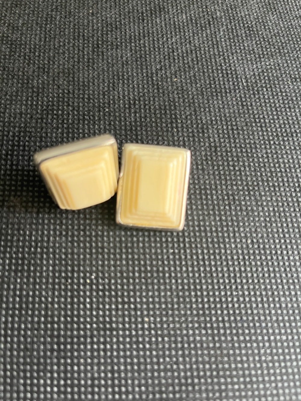 Vintage Square Cream Enamel Clip-On Earrings signed